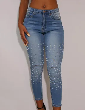 Mira - Pearly Skinny Jeans Medium Denim