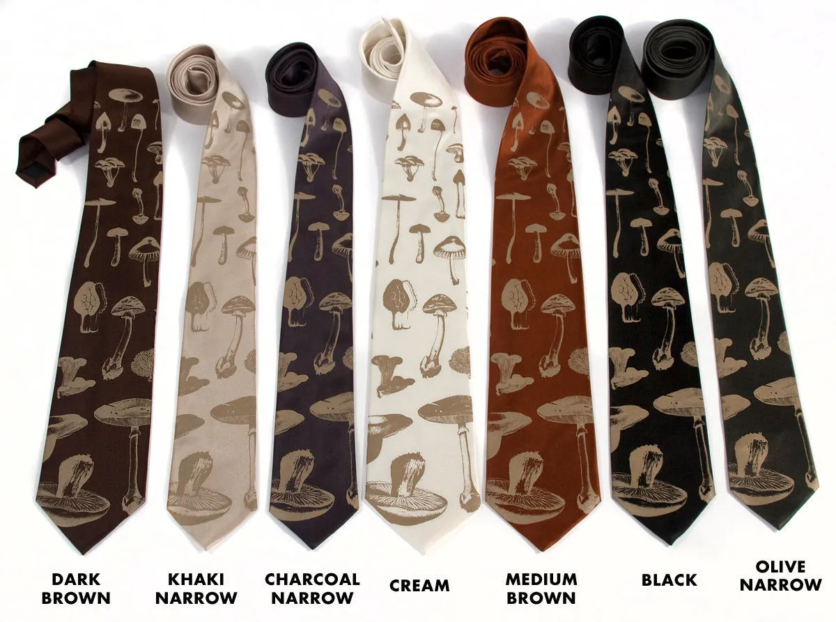 Mushrooms Necktie. Fungi Print Tie