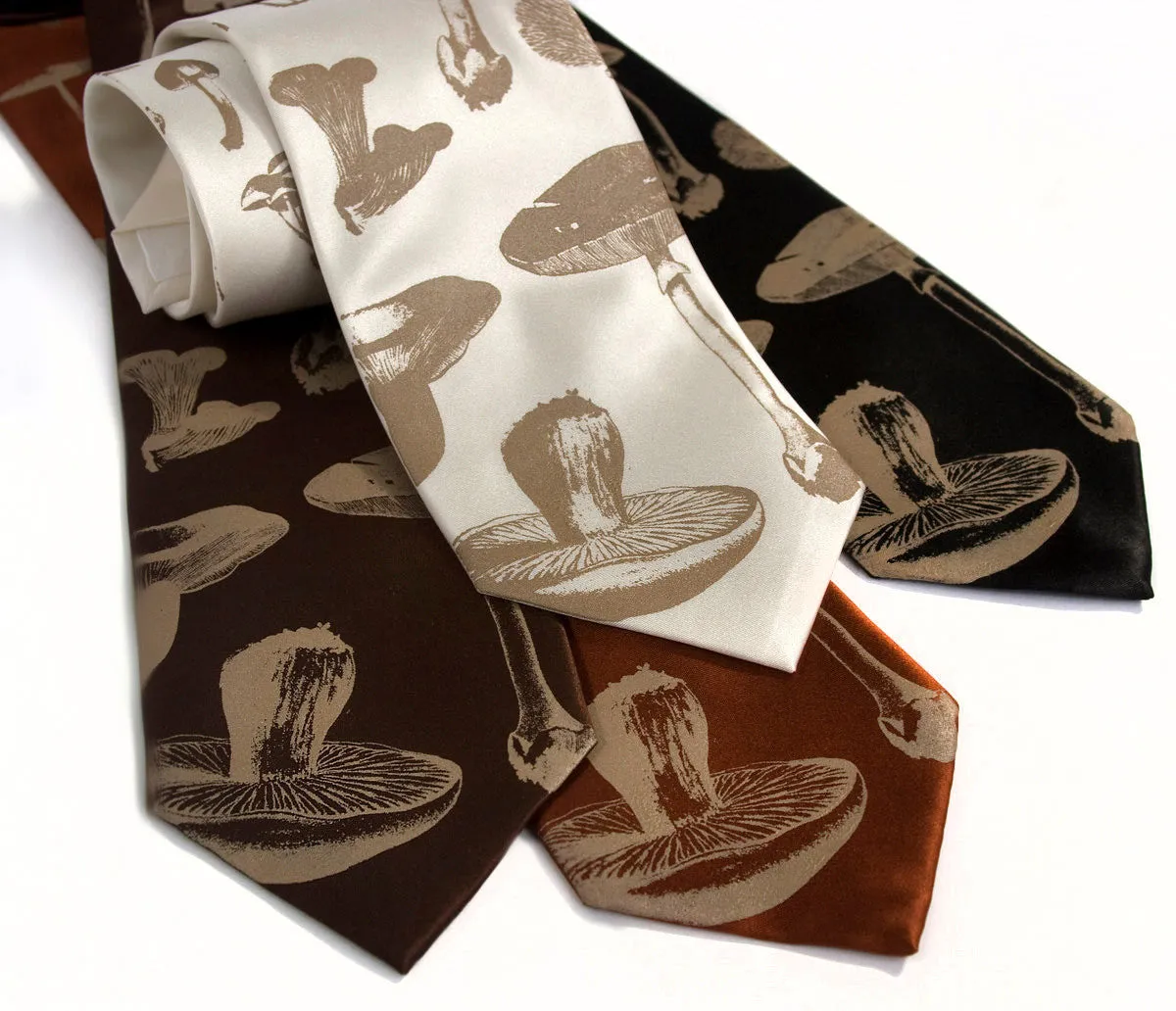 Mushrooms Silk Necktie. Fungi Print Tie