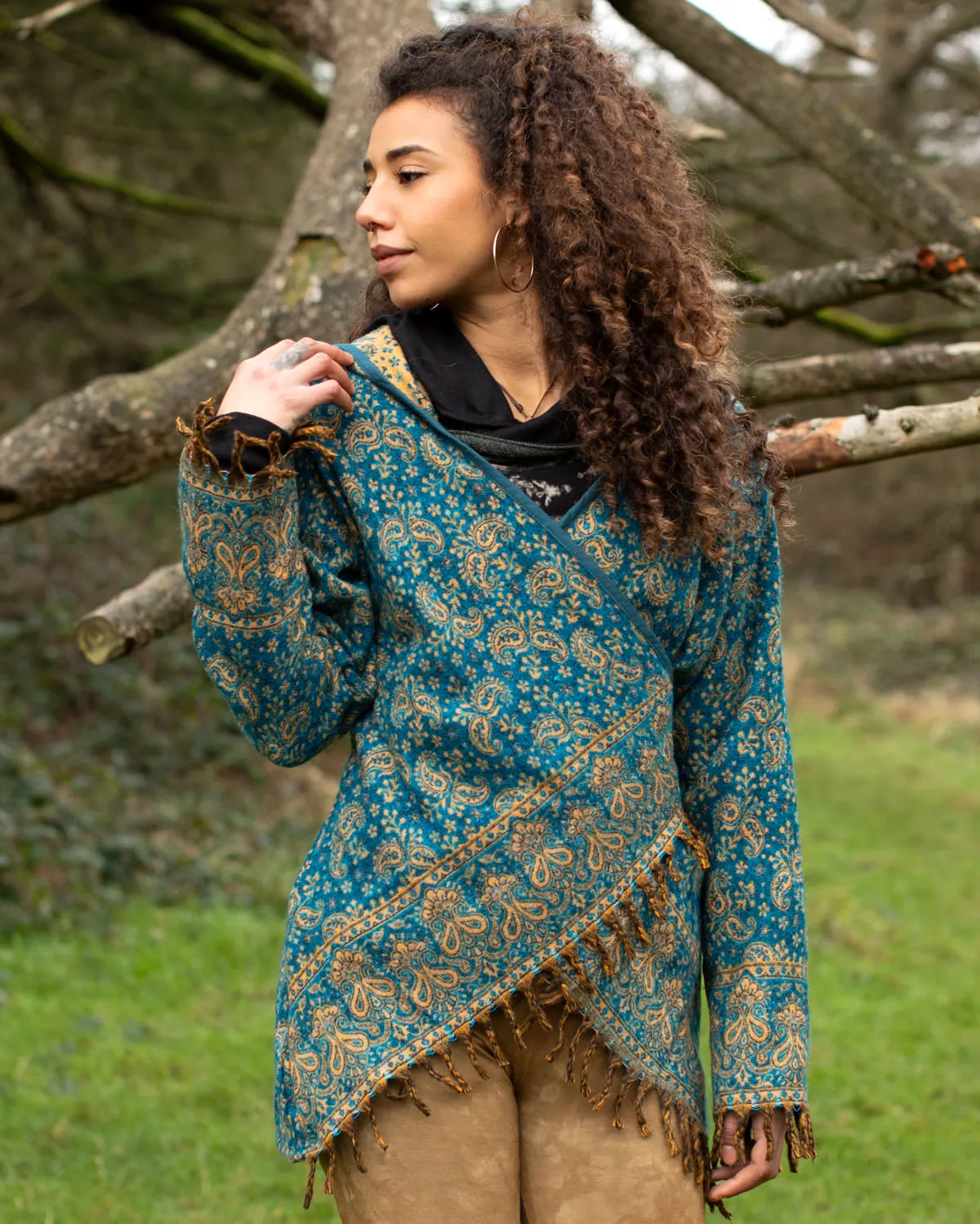 Mystical Gaia Paisley Wrap Jacket Sky Blue