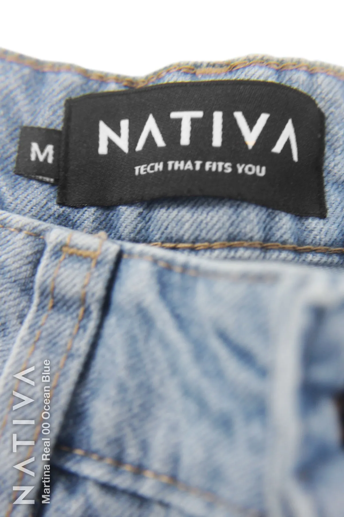 NATIVA, RIGID JEANS. MARTINA REAL 01 OCEAN BLUE, 100% True Denim Native Virgin Cotton, Ideal Comfort, Hi-Rise Relaxed Mom Jeans