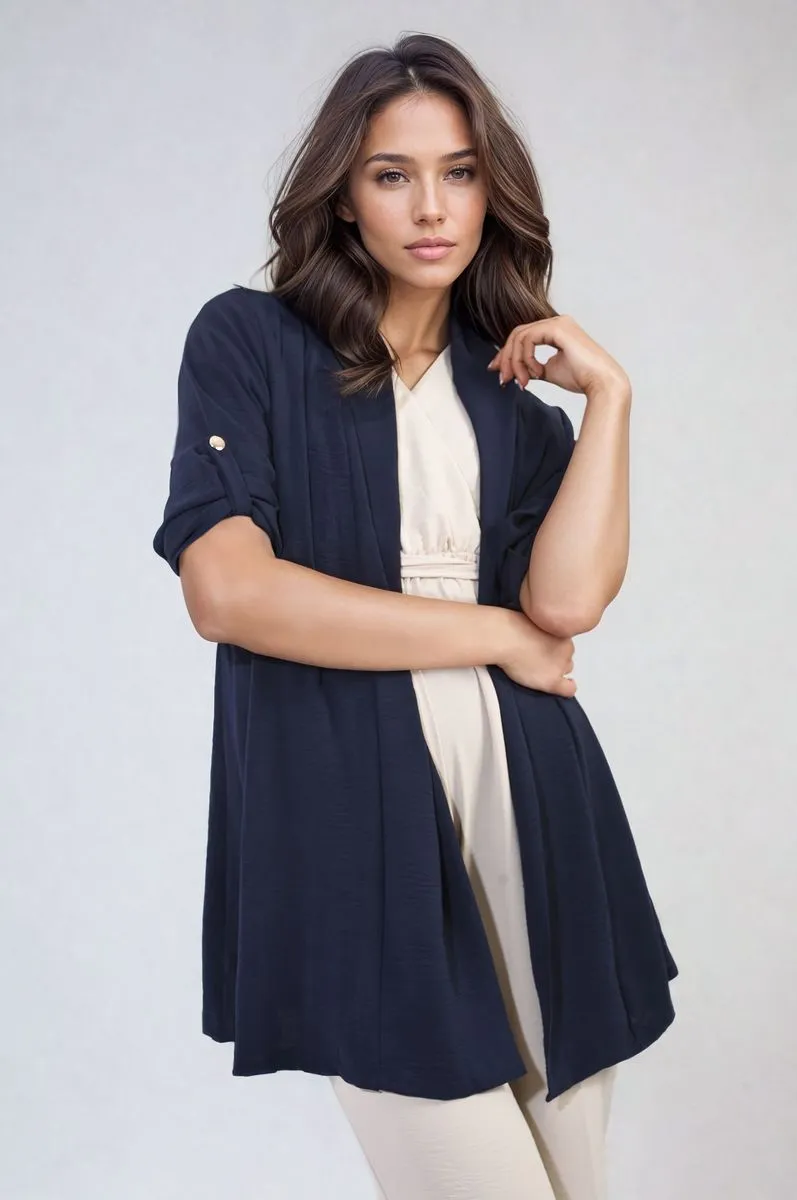 Open Front Roll Up Sleeve Cardigan