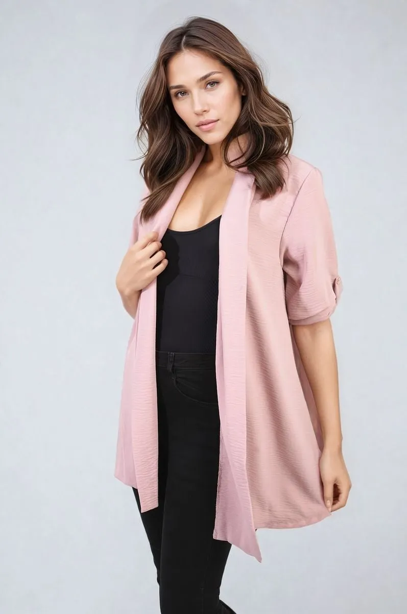 Open Front Roll Up Sleeve Cardigan