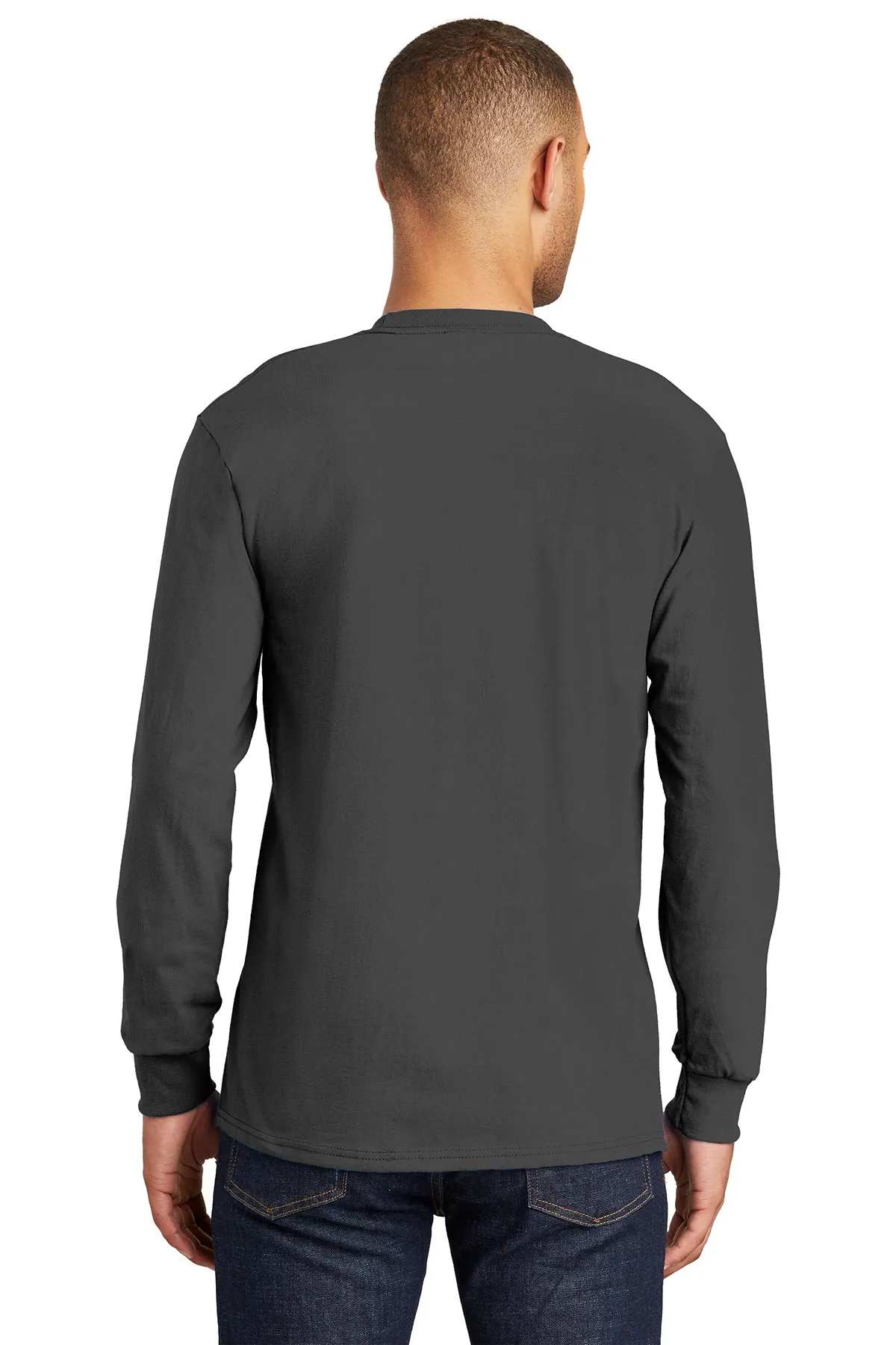 Port & Company Tall Long Sleeve Custom Essential Pocket Tee's, Charcoal