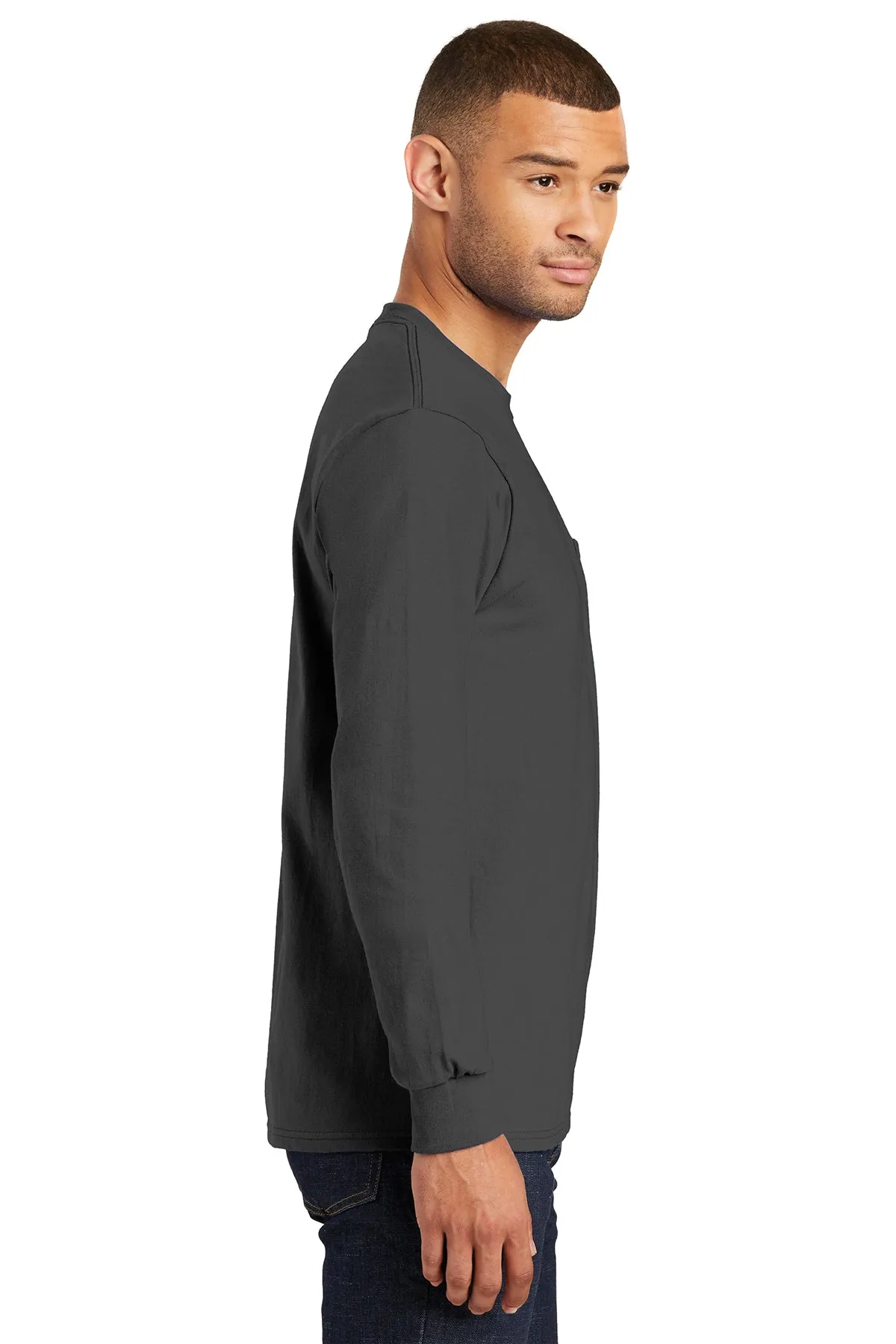 Port & Company Tall Long Sleeve Custom Essential Pocket Tee's, Charcoal