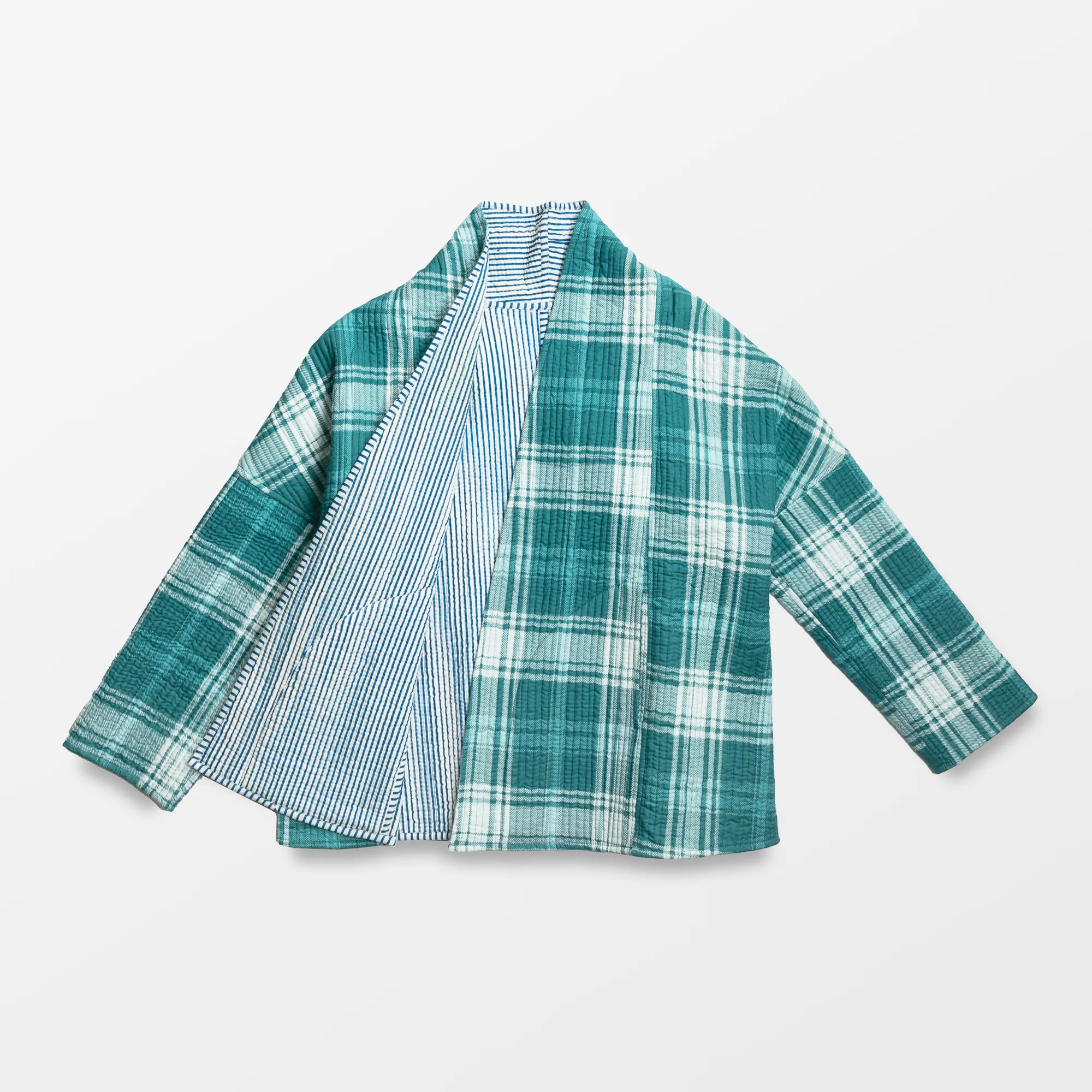 Quilted Kimono Jacket - Green Plaid