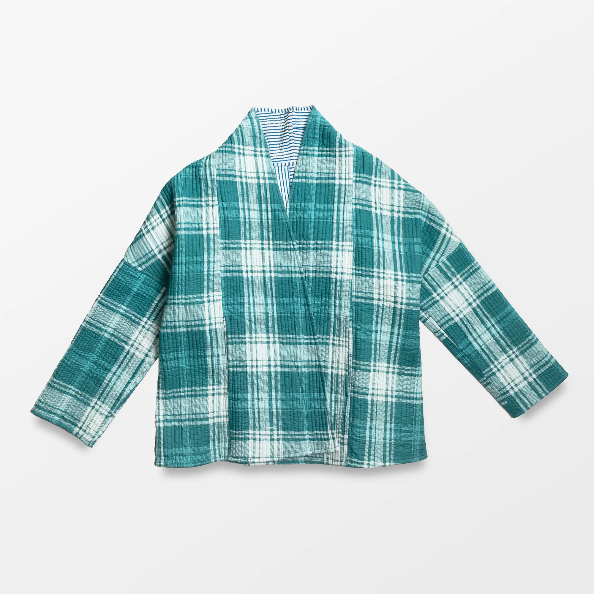 Quilted Kimono Jacket - Green Plaid