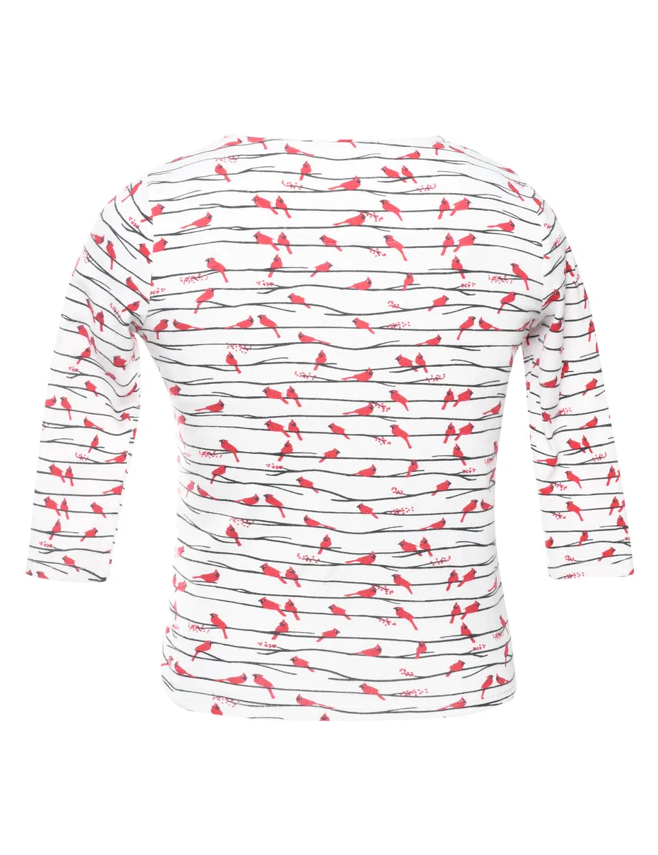 Red & White Printed Long-Sleeve T-Shirt - S