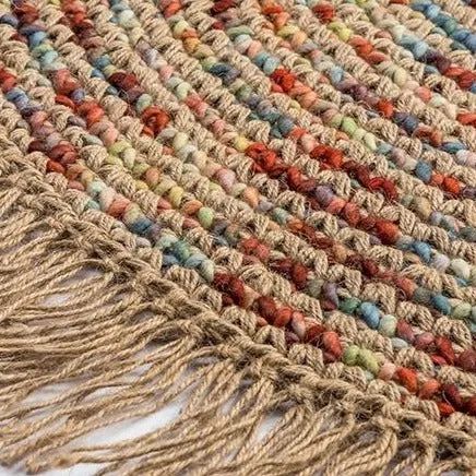 Round Multicolored Jute and Wool Rug