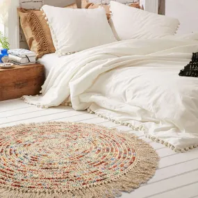 Round Multicolored Jute and Wool Rug