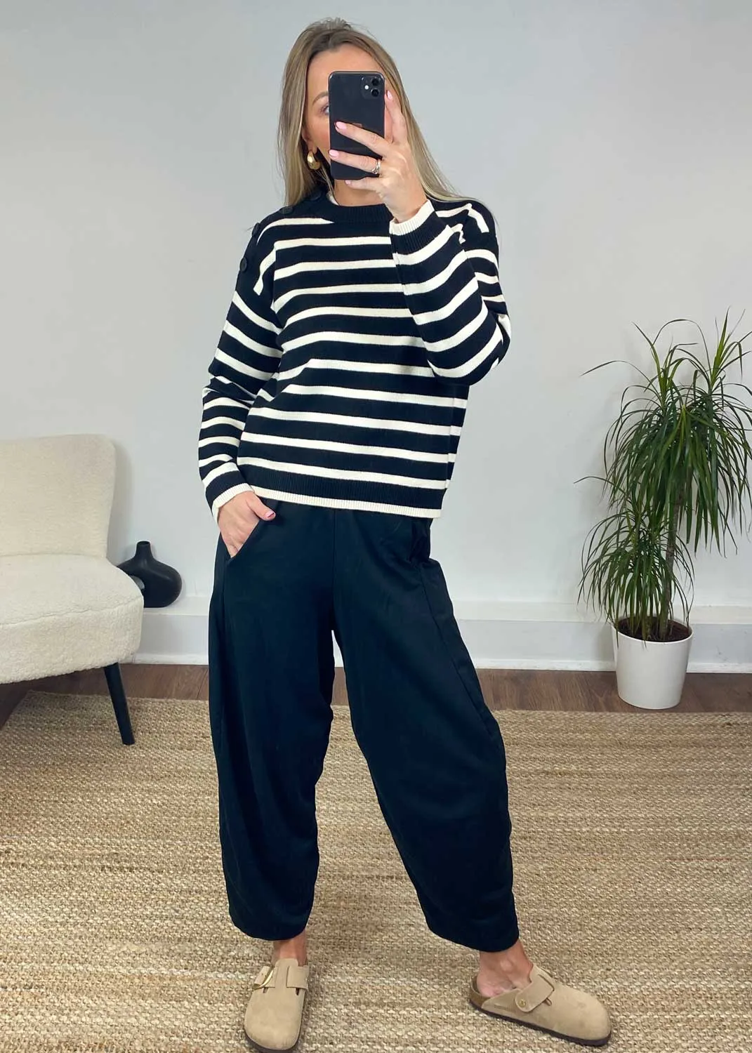 Saba Stripe Button Jumper in Black