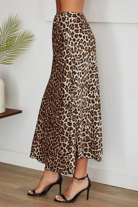 SATIN MAXI SKIRT (LEOPARD)