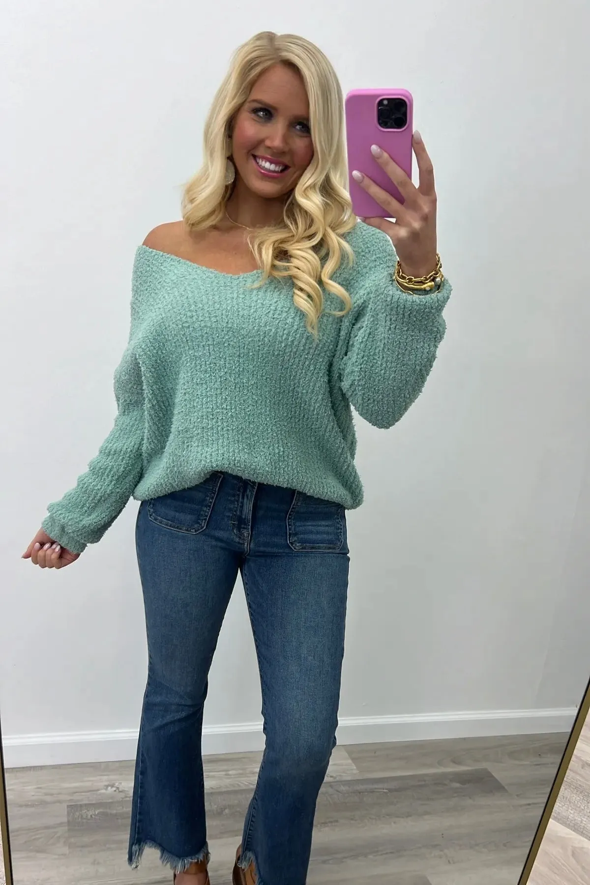 Sea Foam Knit V-Neck Sweater