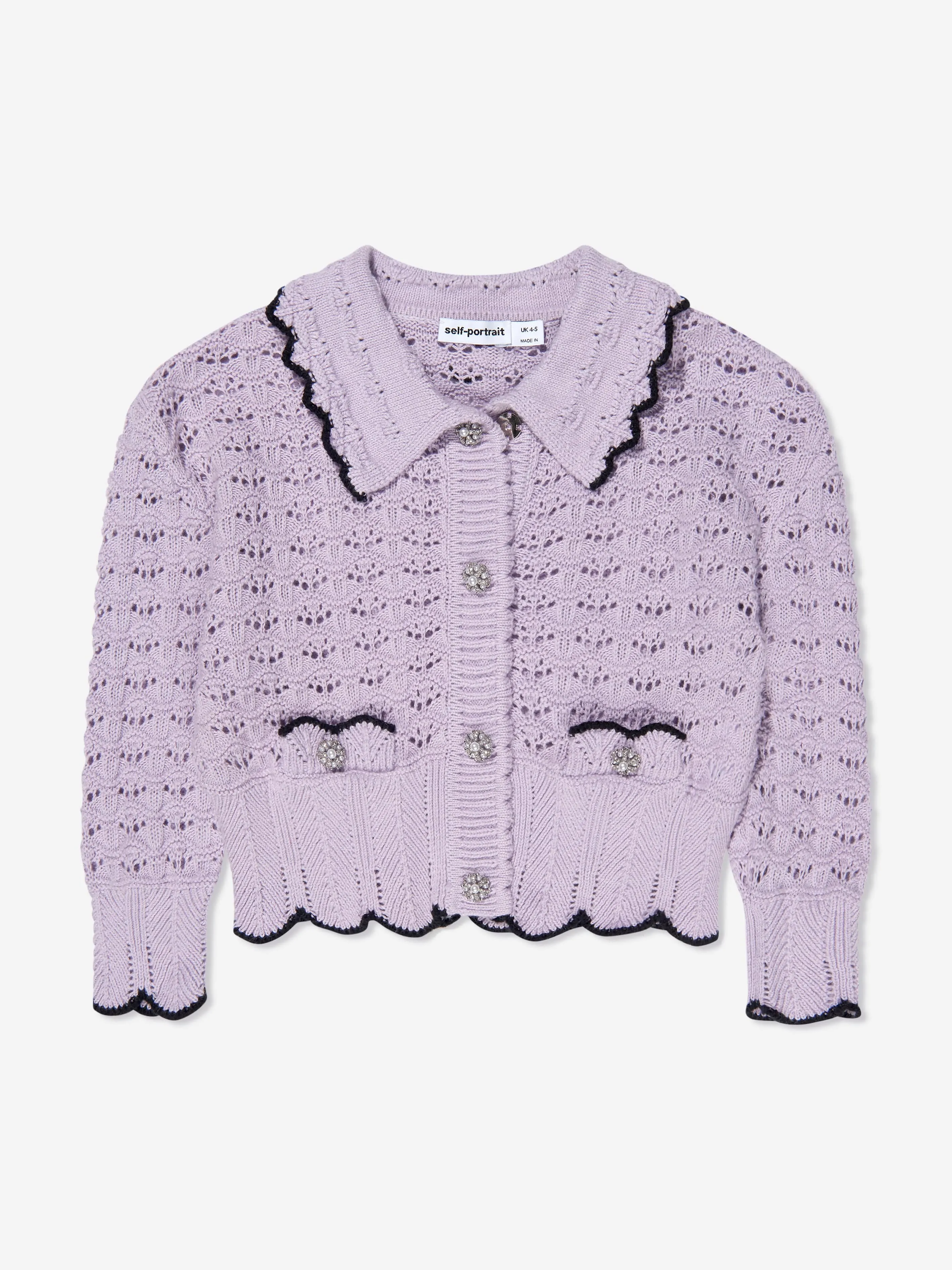 Self Portrait Girls Crochet Knit Cardigan in Lilac