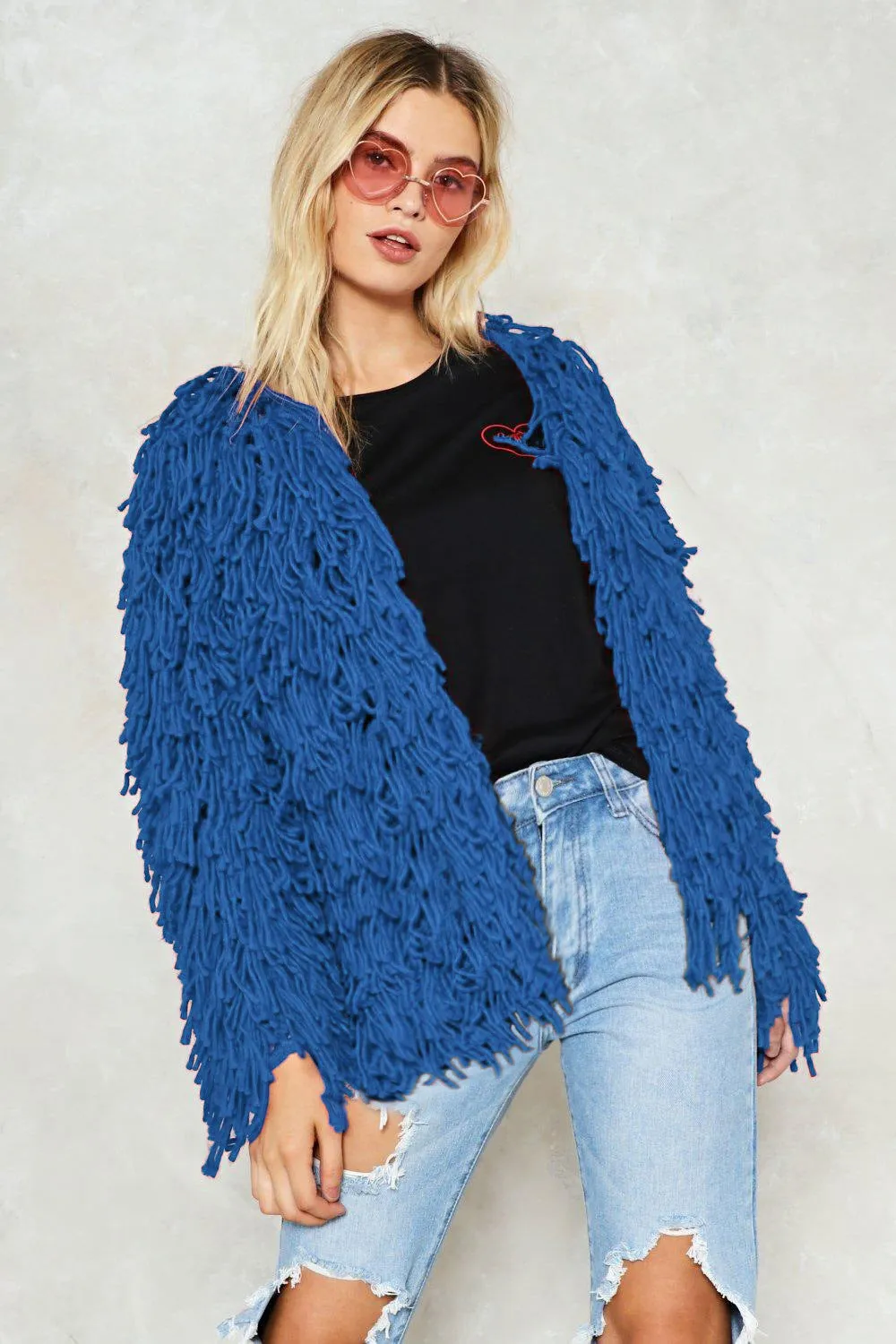 Shaggy Jacket Furry Fluffy Coat 5 Different Colors Blue White Black Orange Or Gray Warm Soft Shag Festival Wrap Available In Small Medium Large Or Extra Large XL