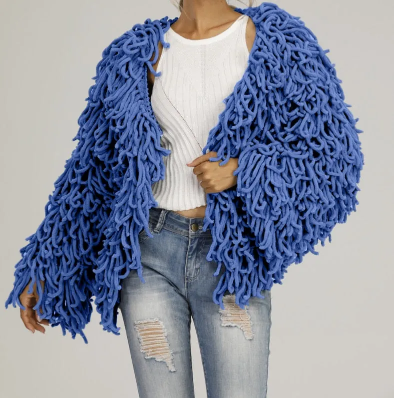 Shaggy Jacket Furry Fluffy Coat 5 Different Colors Blue White Black Orange Or Gray Warm Soft Shag Festival Wrap Available In Small Medium Large Or Extra Large XL