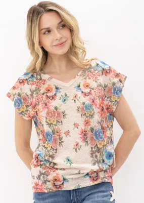 Sublimation Print V-Neck Short Dolman Sleeve Top #348