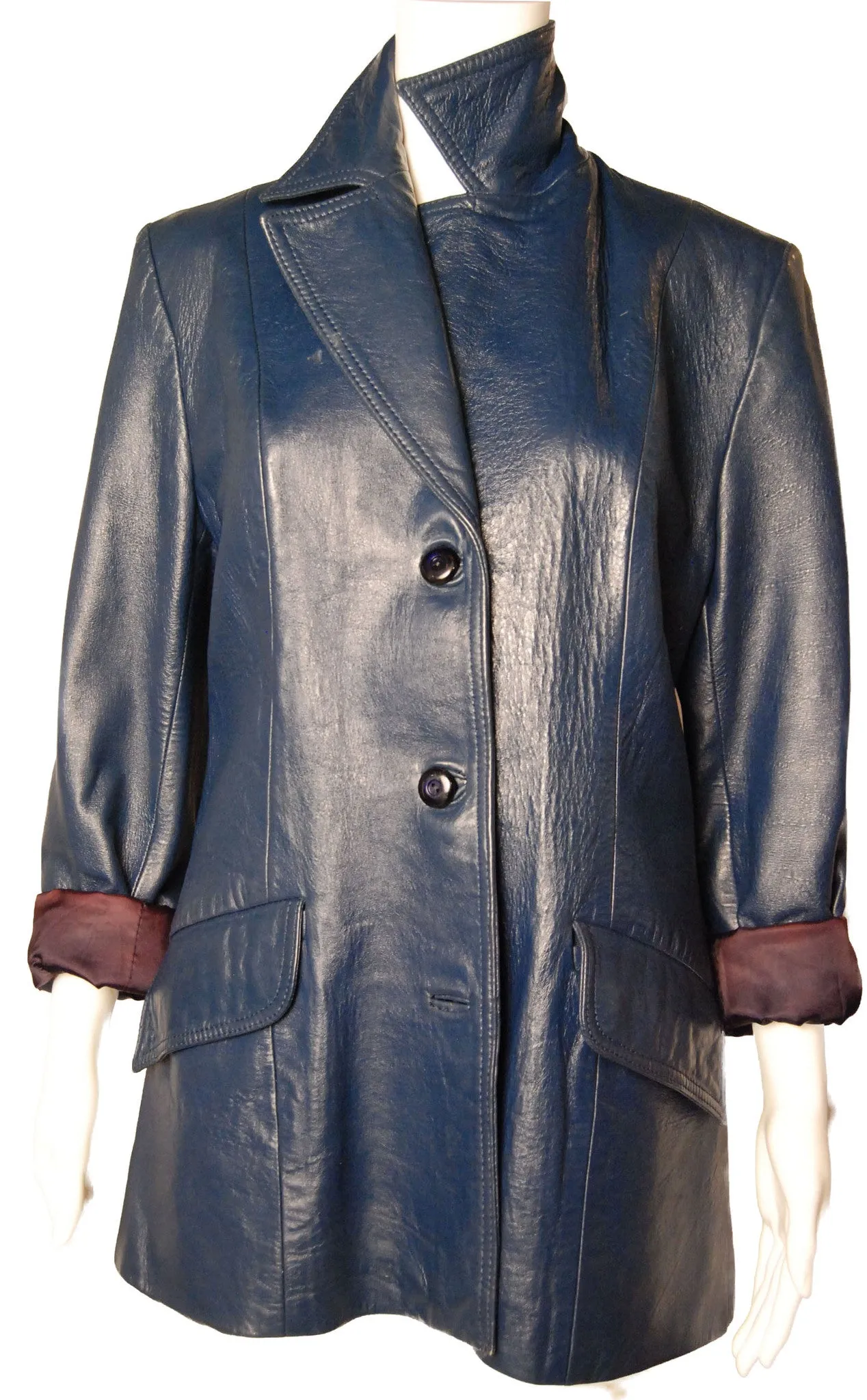 Superfly 1970s Blue Leather Blazer