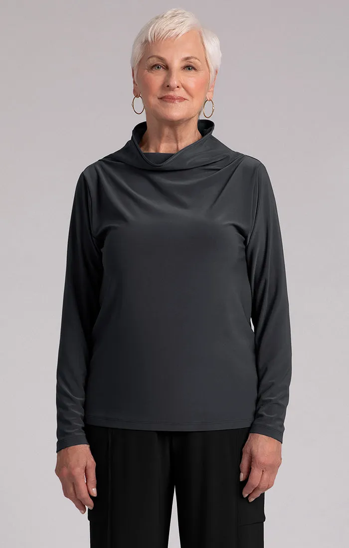 Sympli Funnel Neck Top - Graphite