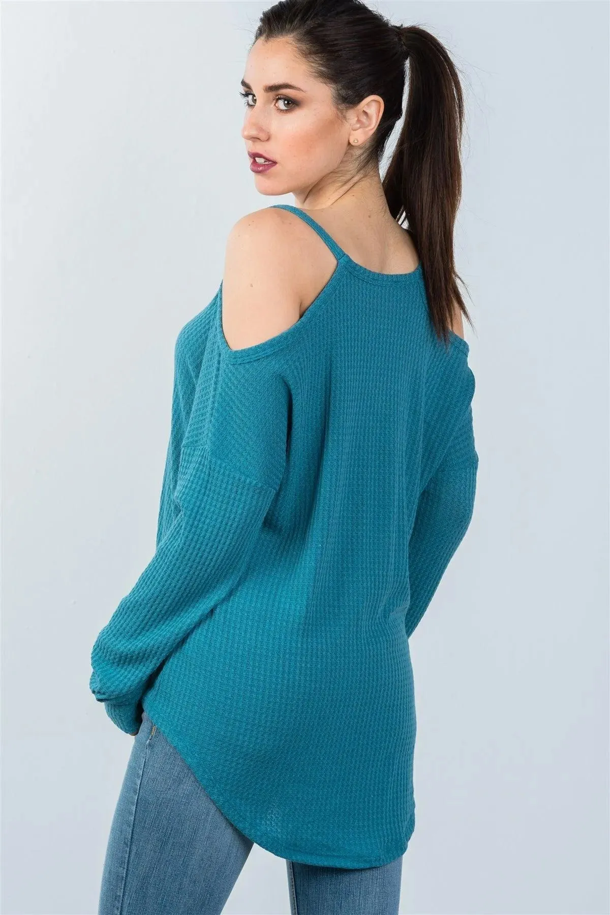 Teal High Low Cold Shoulder Top /3-2-1