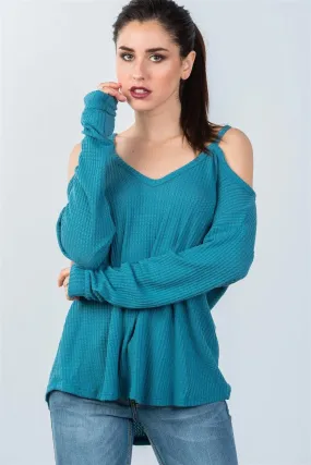 Teal High Low Cold Shoulder Top /3-2-1