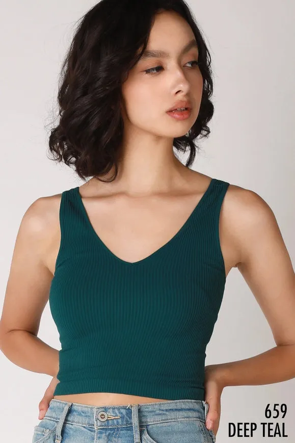 V Neck Ribbed Crop Top