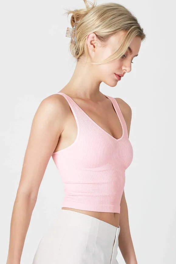 V Neck Ribbed Crop Top