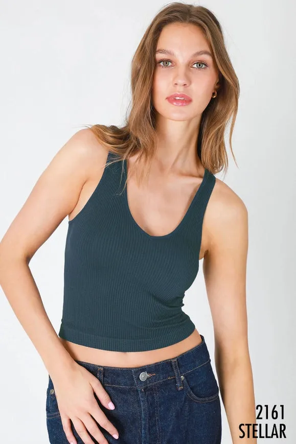 V Neck Ribbed Crop Top