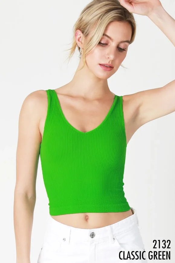 V Neck Ribbed Crop Top