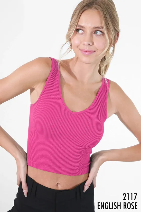 V Neck Ribbed Crop Top