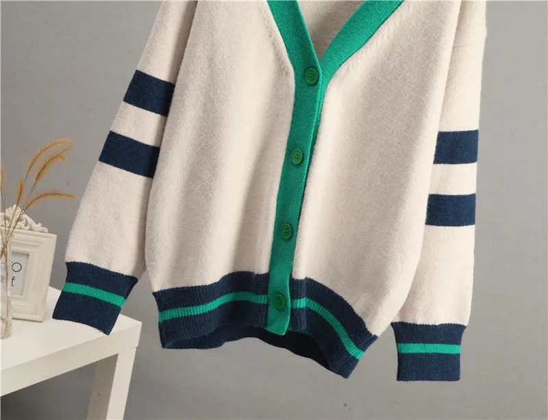 Varsity Charm Striped Cardigan