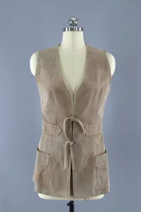 Vintage 1970s Tan Suede Leather Vest / Paget England