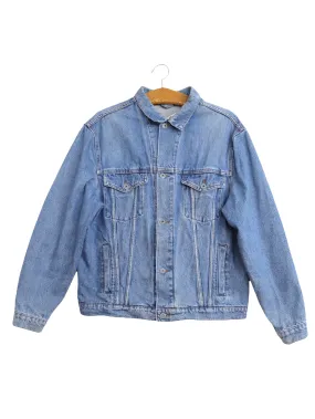 Vintage 80s Utilitarian Bohemian Streetwear Medium Wash Denim Collared Jean Jacket