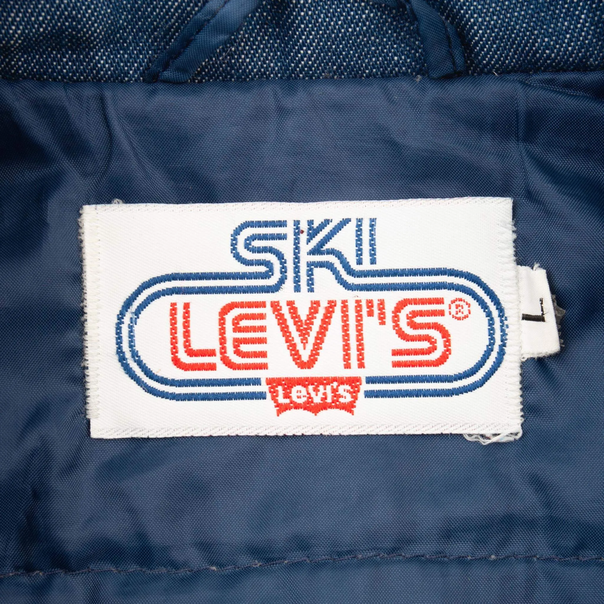 VINTAGE LEVIS ORANGE TAB SKI PUFFER DENIM VEST JACKET 1980S LARGE MADE IN USA