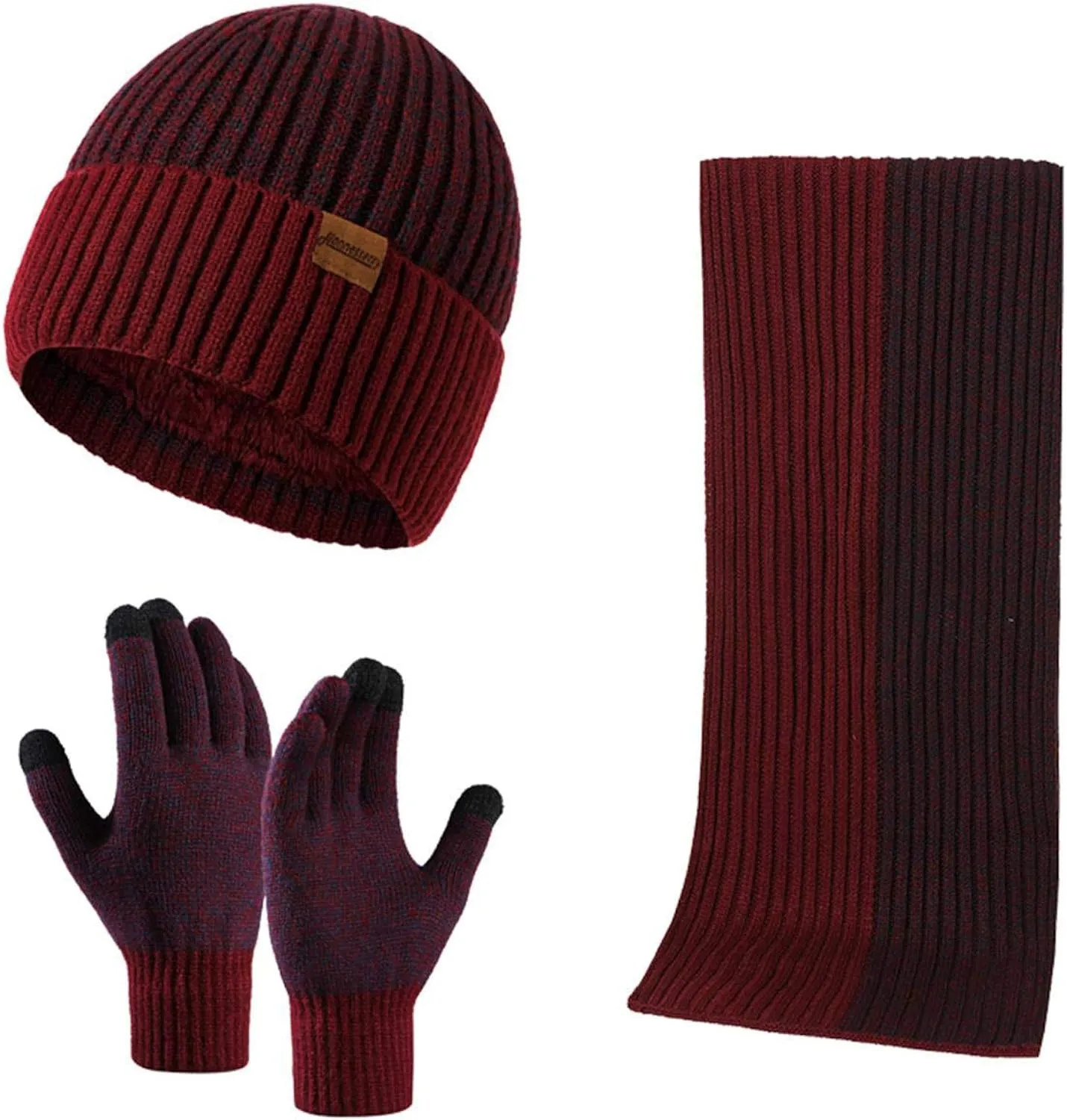 Winter Soft Black/Light Grey Thermal Knit Beanie Hat, Gloves & Scarf Set