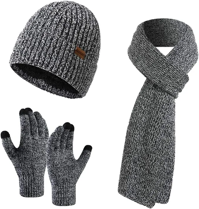 Winter Soft Red/Burgundy Thermal Knit Beanie Hat, Gloves & Scarf Set