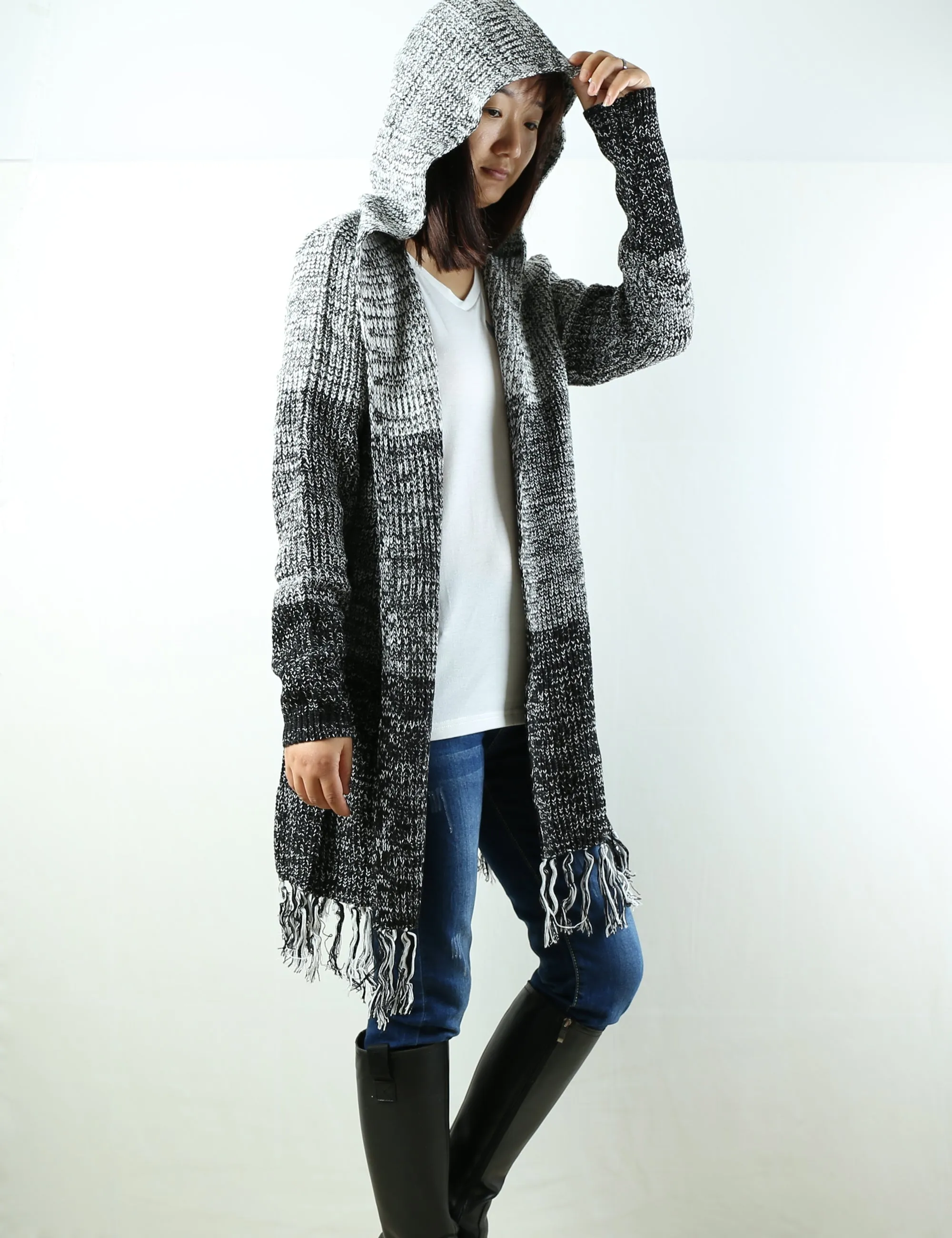 Women Cardigan Sweater/Oversized sweater/Hooded Cardigan/Plus Size Knit Hoodie/knit Jacket/Loose Fit/casual Sweatshirt/Long Cardigan (Y1963)