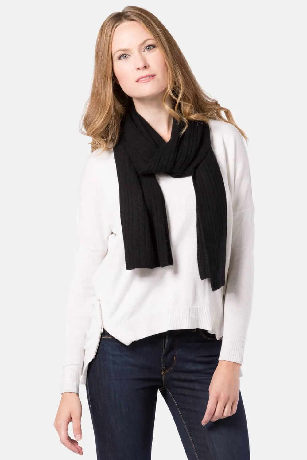 Women's 100% Cashmere Cable Knit Scarf with Gift Box