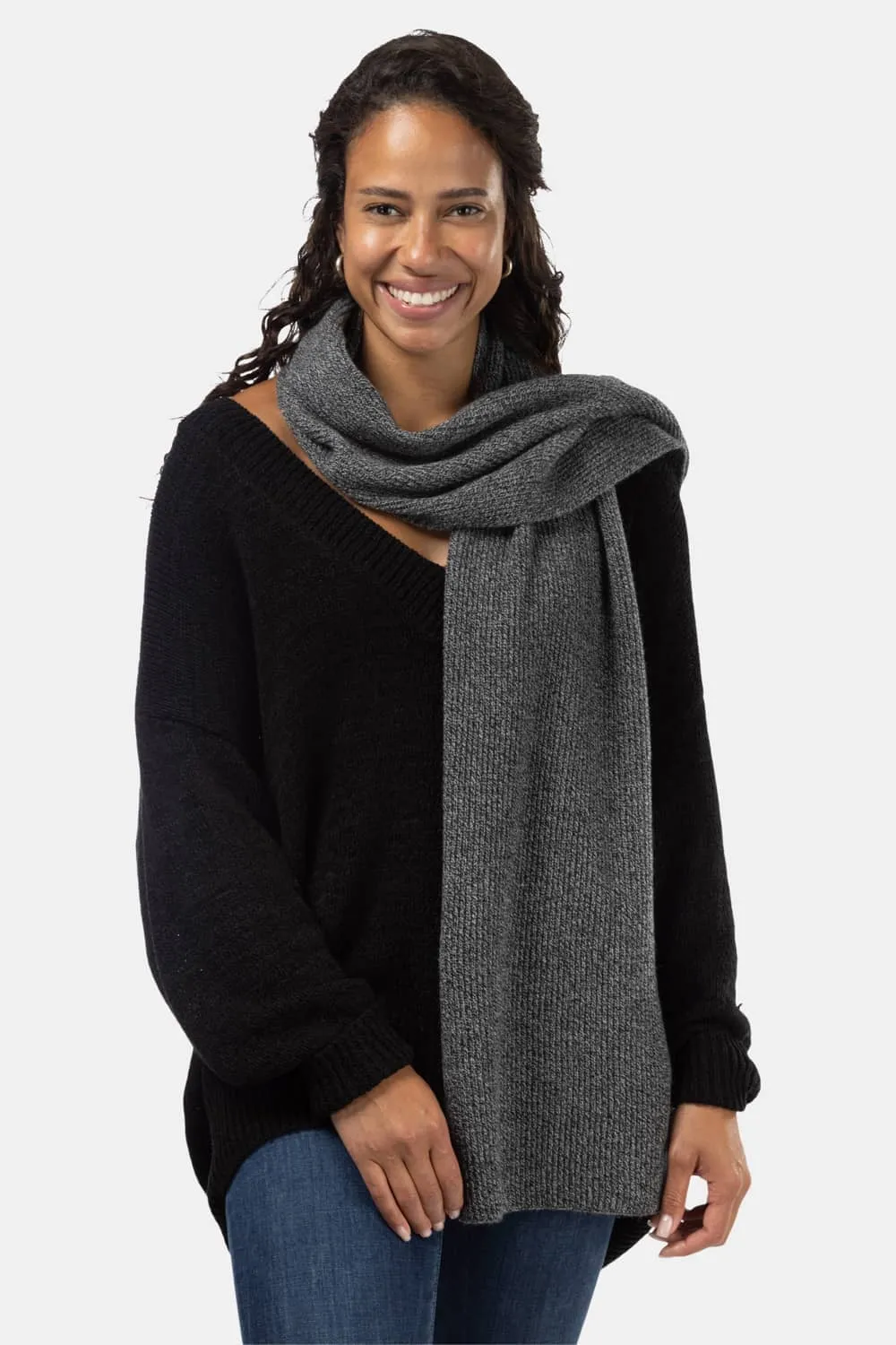 Women's 100% Pure Cashmere Ribbed Knit Scarf with Gift Box