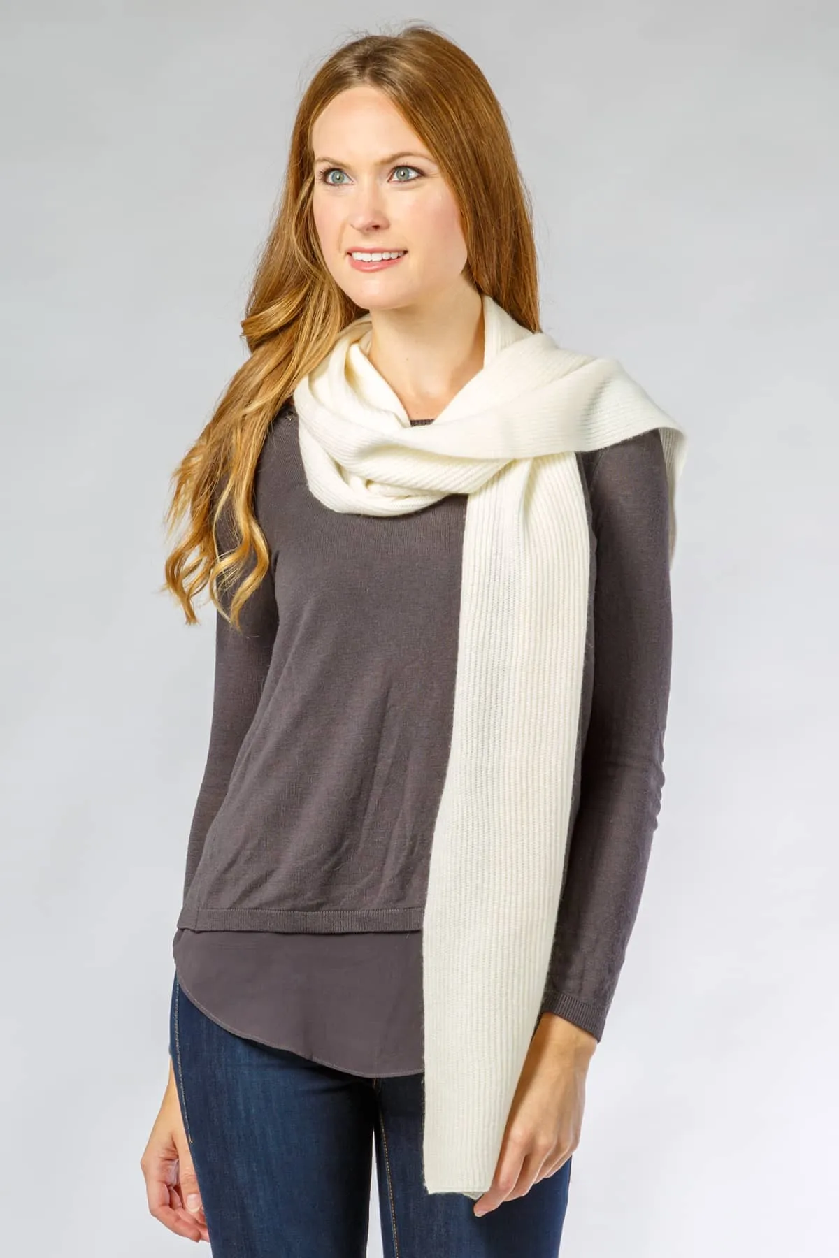 Women's 100% Pure Cashmere Ribbed Knit Scarf with Gift Box