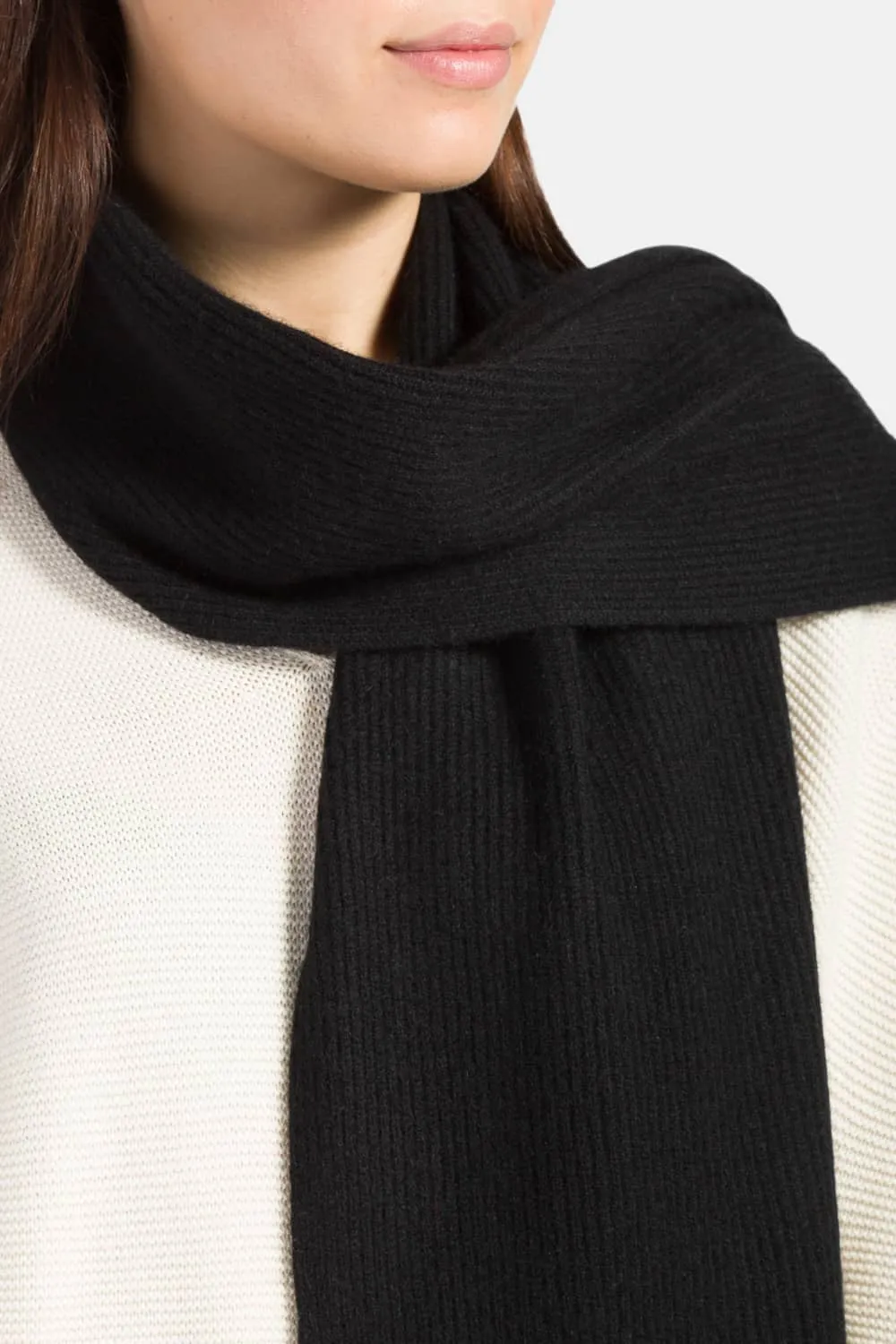 Women's 100% Pure Cashmere Ribbed Knit Scarf with Gift Box