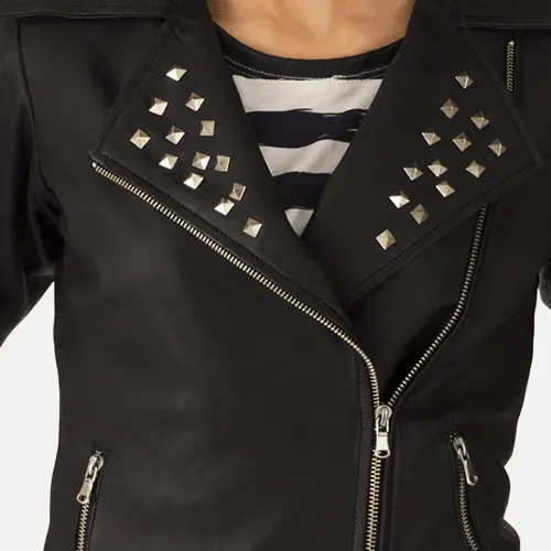 Women's Black Leather Jacket with Studs