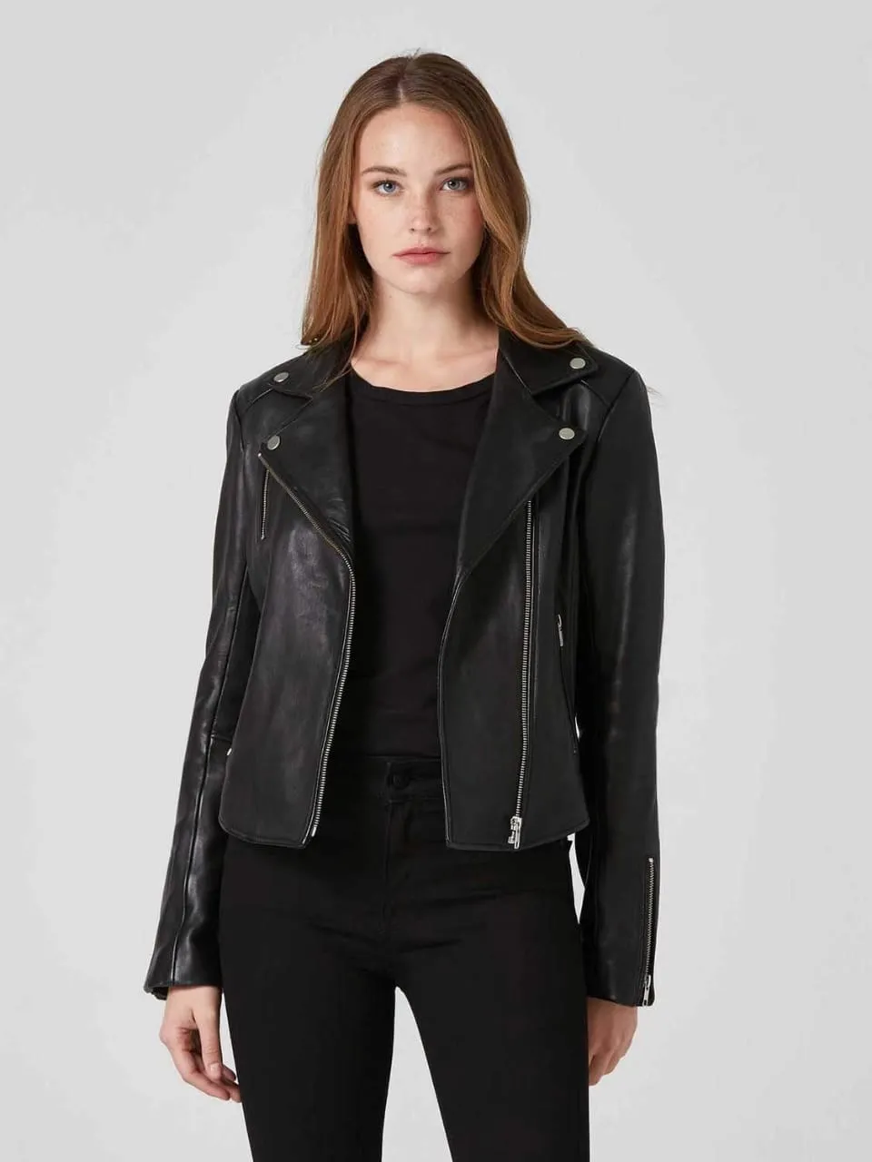 Women’s Black Sheepskin Leather Biker Jacket