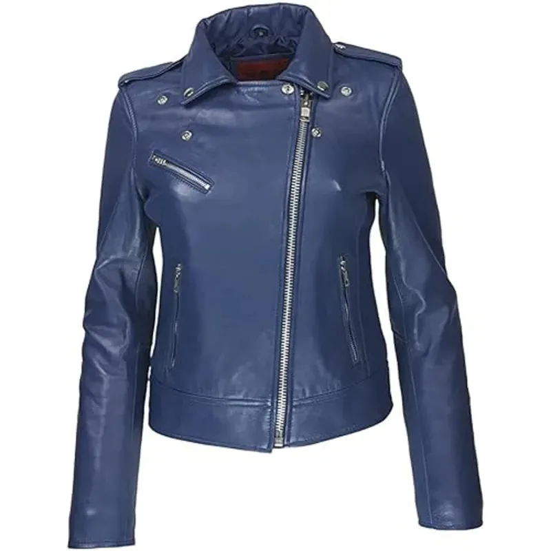 Women's Blue Motorcycle Leather Jacket