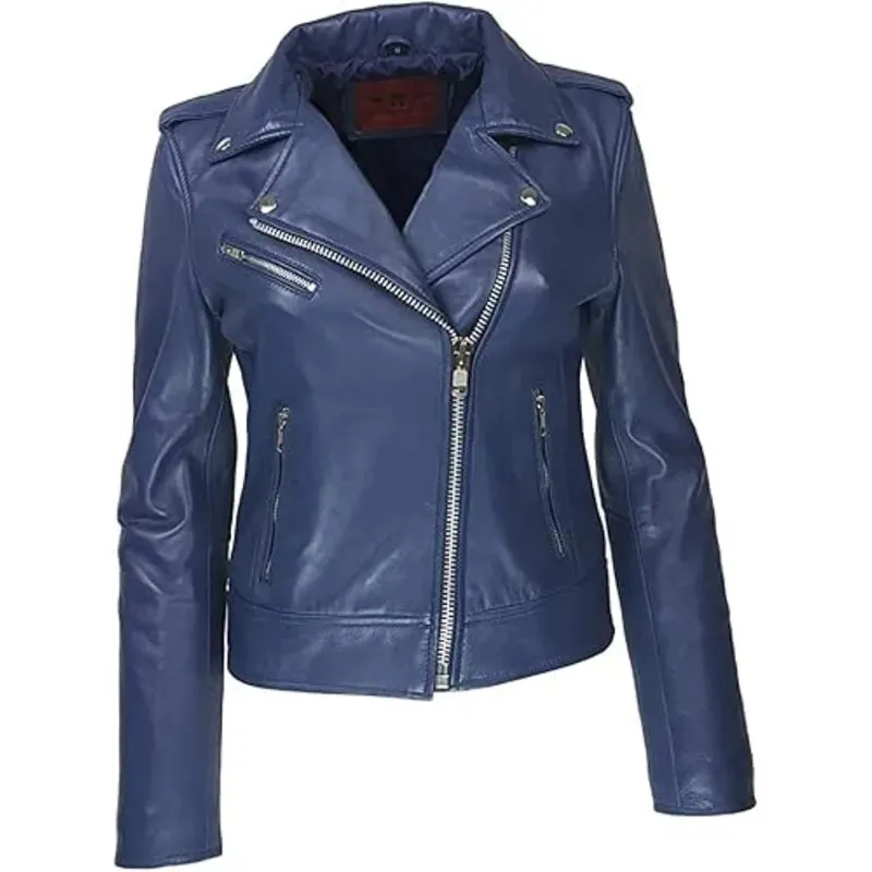 Women's Blue Motorcycle Leather Jacket