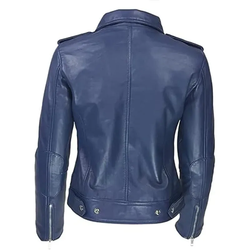 Women's Blue Motorcycle Leather Jacket