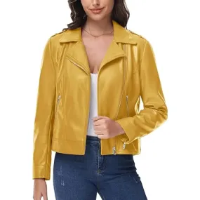 Yellow Moto Biker Jacket For Women