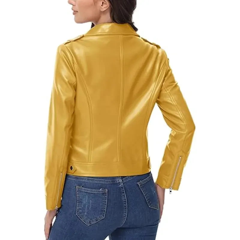 Yellow Moto Biker Jacket For Women