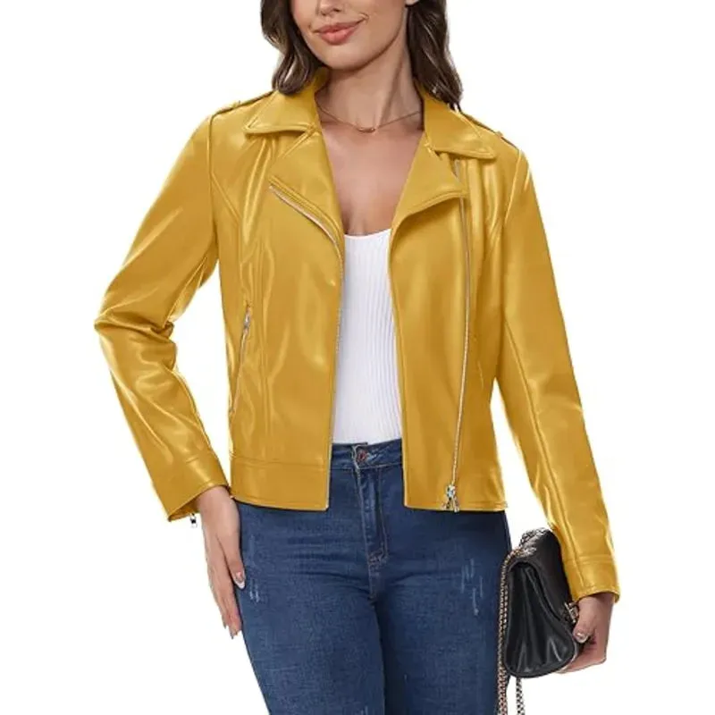 Yellow Moto Biker Jacket For Women