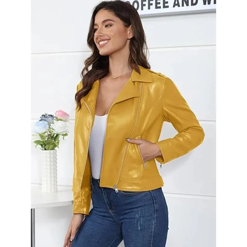 Yellow Moto Biker Jacket For Women